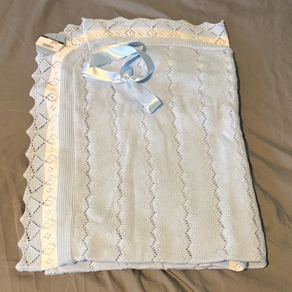 Soft Blue Baby Blanket with Ribbon